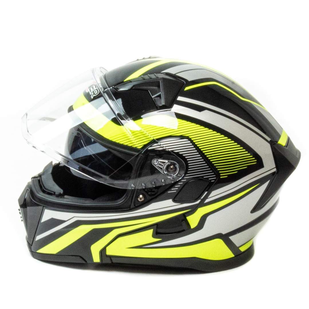 Шлем мото модуляр HIZER J5906 №1 (M) black/neon yellow (2 визора)