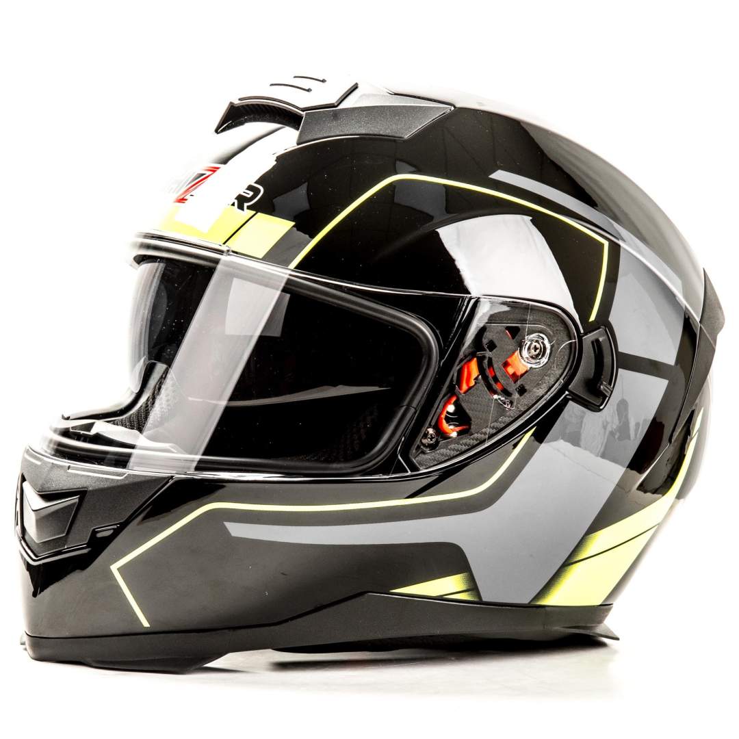 Шлем мото интеграл HIZER J5318 №1 (XL)  black/yellow (2 визора)